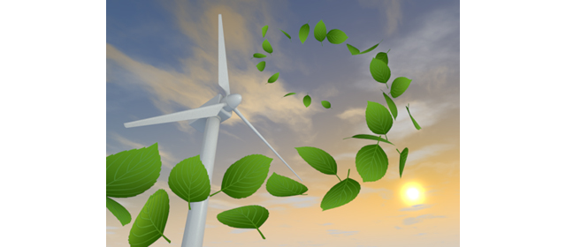 葉が舞う｜夕暮れ｜風力発電機 | 環境・自然・エネルギー・災害素材 - エネルギー / 地球 / 自然 / 環境 / 写真 / イラスト / フリー素材 / ダウンロード