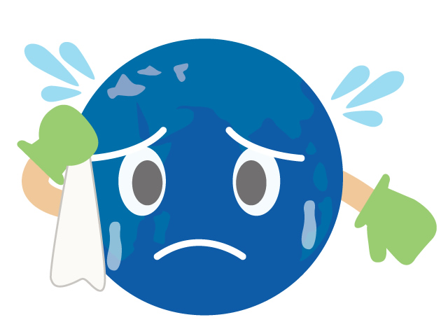 地球 | キャラクター | 汗をかく | 暑い | 環境・自然・エネルギー・災害 - 汚染/工場/環境/地球/自然/きれい/イラスト/無料/クリップアート