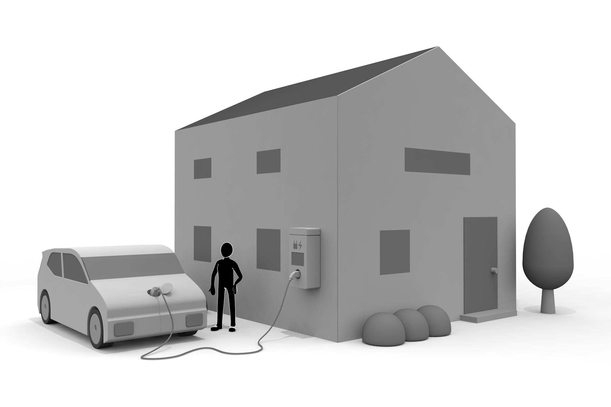 自然に優しい車 / プラグイン自動車 / エコカー減税対象車 / エコカー - イラスト/3Dレンダリング/フリー素材/商用使用OK