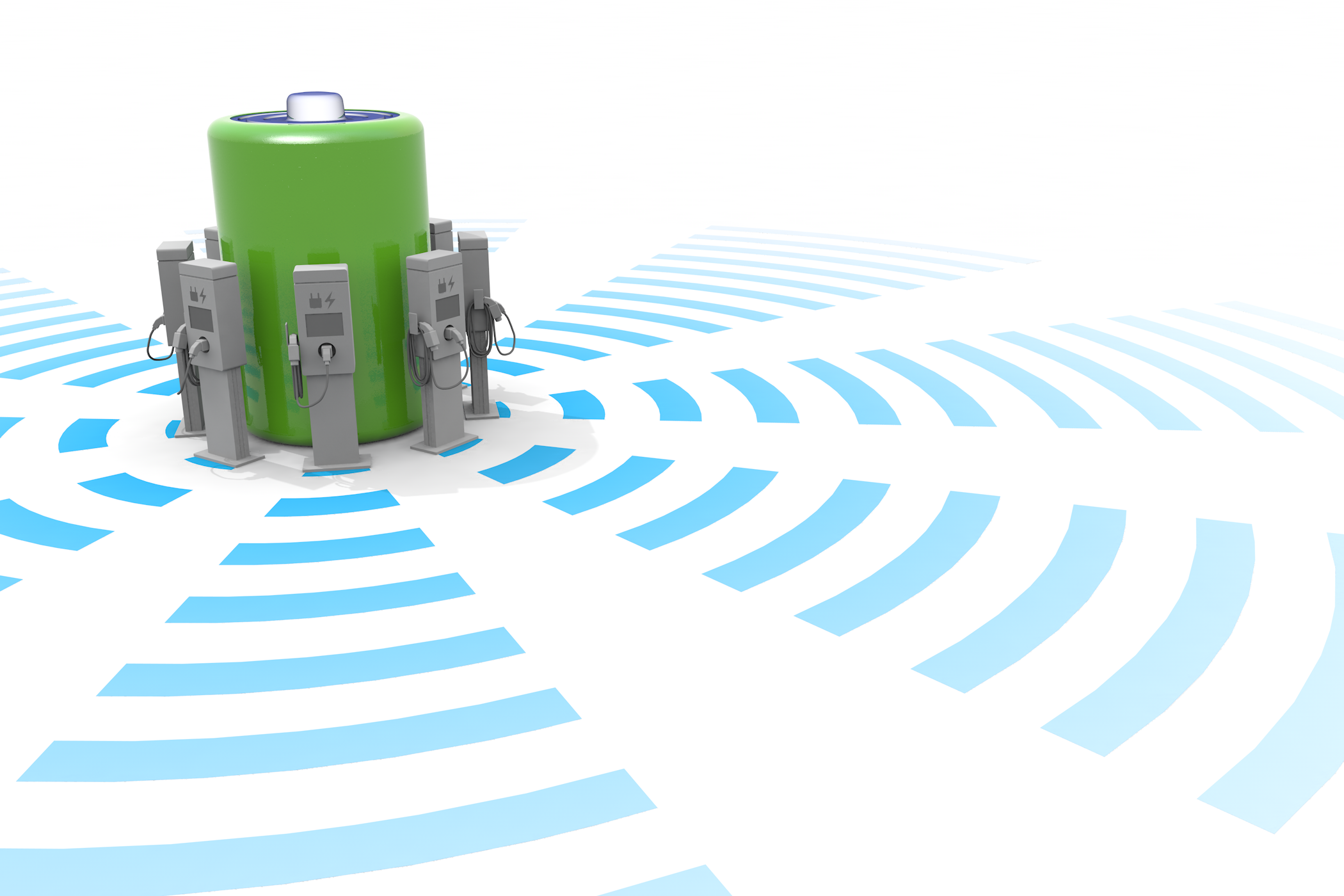 ガソリンスタンドの数が減少/普通充電器が設置 - イラスト/3Dレンダリング/フリー素材/商用使用OK