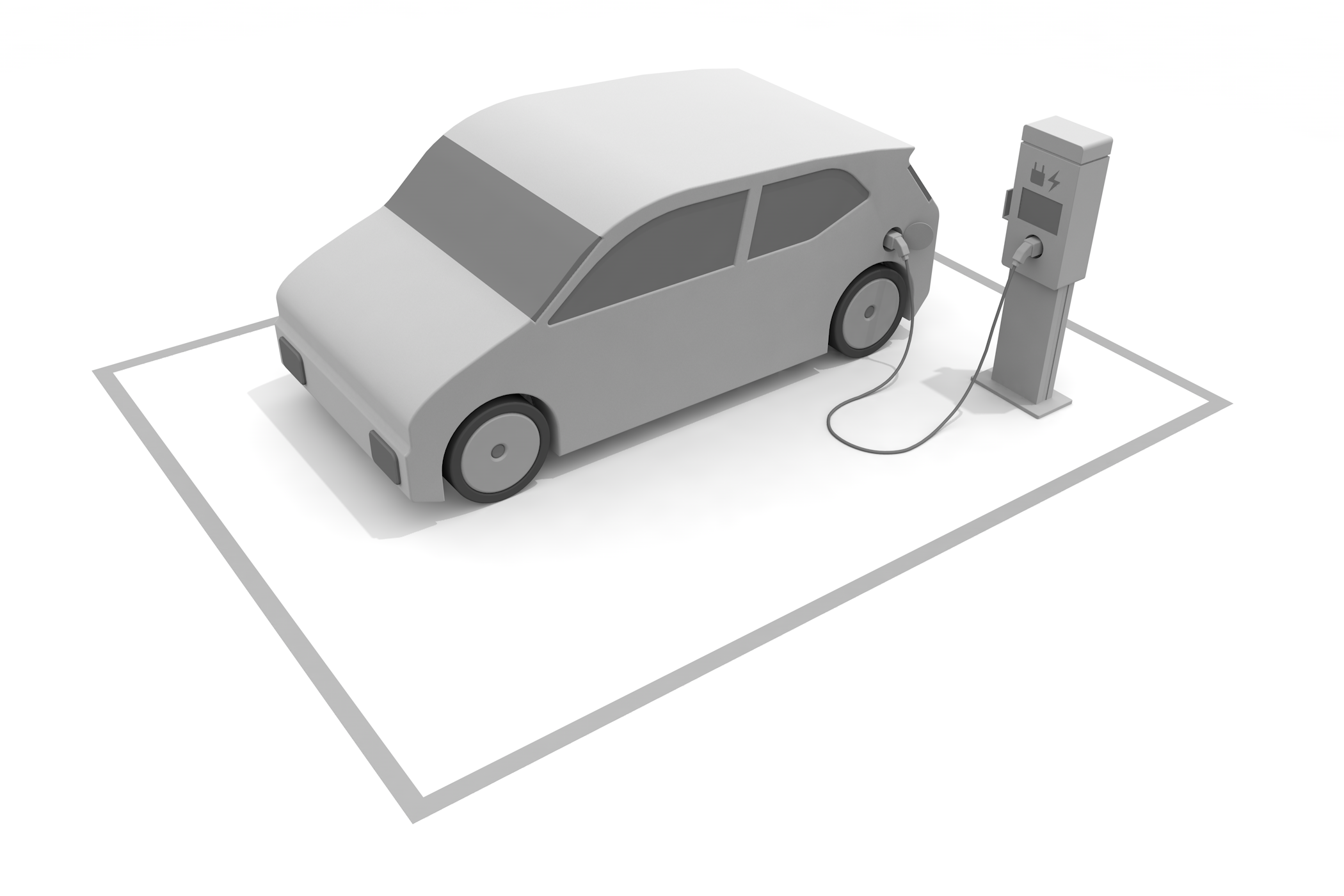 電気を動力源/小型車やかっこいいデザイン/壁面取り付け型やスタンド型 - イラスト/3Dレンダリング/フリー素材/商用使用OK