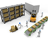 Working in a huge warehouse | Running machines-Industrial image Free illustrations